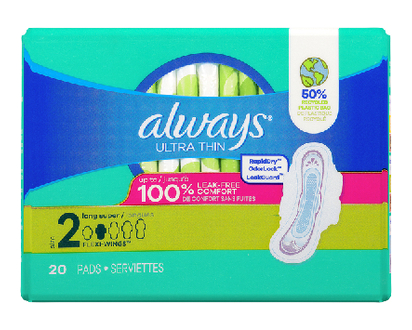 Always Ultra Thin Pads Long W Wings 20 Pk - 03341