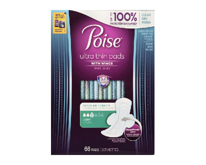 Poise Ultra Thn Light Wing Pads 66 Pk - 54386