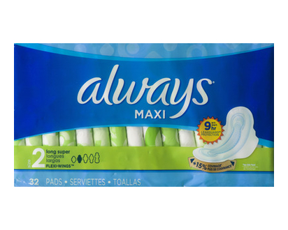 Always Maxi Pads Super Long W Wings 32 Pk - 30566