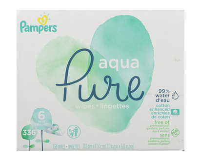 Pampers Baby Wipes Aquapure 336 Pk - 75416