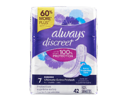 Always Discreet Ultmte Tra Prtion Lng Pad 42 Pk - 81025