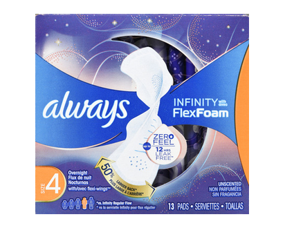 Always Infinity Overnight Unsce Size 4 13 Pk - 83095