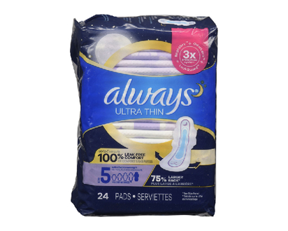 Always Ultra Thin Pads Ovrnt Xtr Hvy Wings 24 Pk - 88917