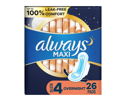 Always Maxi Pads Overnight Unscnted Sz 4 26 Pk - 89028