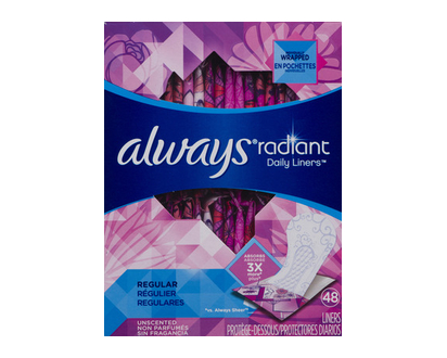 Always Radiant Pantiliners Regular Unscnt 48 Pk - 92863