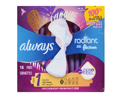 Always Radiant Infinity Pads Reg W Wings 15 Pk - 95334