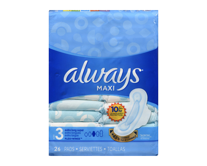 Always Maxi Extra Long Unscented Size 3 26 Pk - 98347