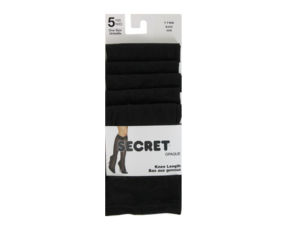 Secret 1749R Knee Length Plain Blk 5 Pr 5 Pk - 00586