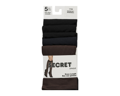 Secret 1749R Knee Length Plain Ast 5 Pr 5 Pk - 00587