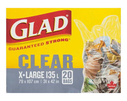 Glad Garbage Bags Clear Xl 135Lt 20 Pk - 11592