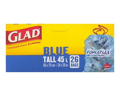 Glad Garbage Bags Forceflex Blue 45Lt 26 Pk - 30302
