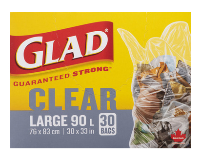 Glad Garbage Bags Large Clear 30 Pk - 30303
