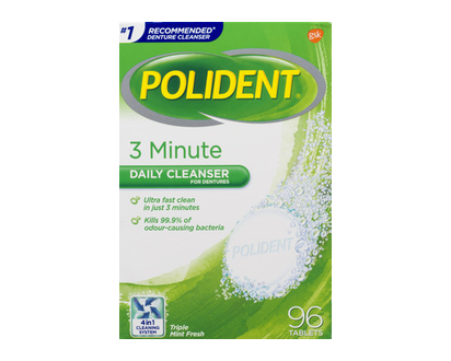 Polident 3 Minute Tablet 96 Pk - 16400