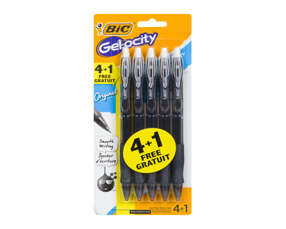 Bic Gelocity Gel Pen Retractable Med Black 4 Pk - 31440