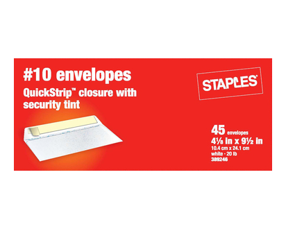 Staples #10 Qs Security Envelope 45 Pk - 03826