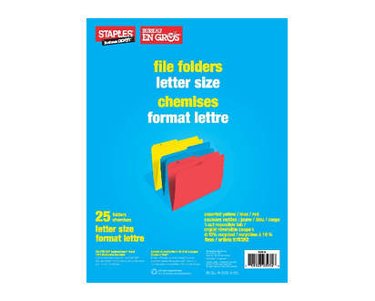 Staples Folders Ltr Assorted Ryb 25 Pk - 03954