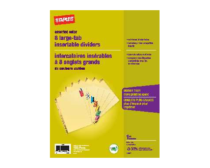 Staples Large Tab Index Assorted 8 Pk - 06001