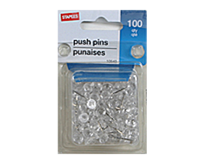 Staples Pushpins Clear 100 Pk - 20093