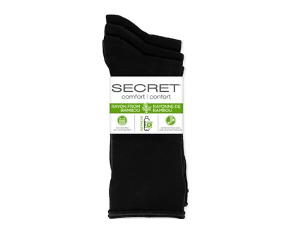 Secret Comf Bamboo Roll Top Crew Black 3 Pk - 17104