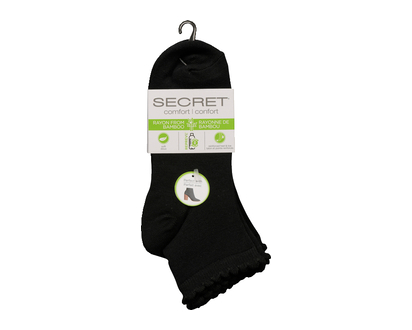 Secret Comf Bamboo Flat Knit Socks Black 3 Pr - 17703