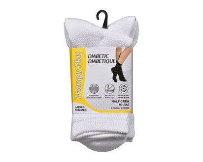 Therapy+ Diabetic Wmn Mid Crew Wht 2 Pk - 84634