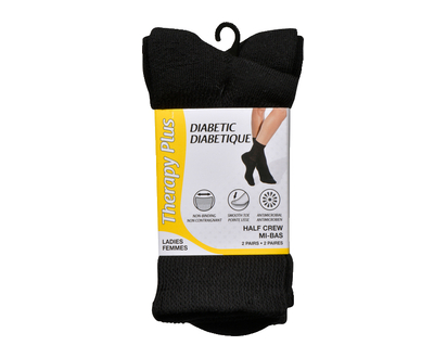 Therapy+ Diabetic Wmn Mid Crew Blk 2 Pk - 84635