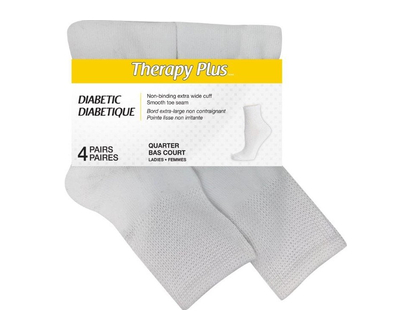 Therapy+ Diabetic Wmn Non Bindng Quart Wht 4 Pk - 89850