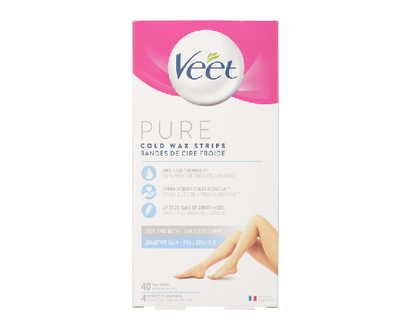 Veet Pure Wax Strips Legs & Body 40 Pk - 00025