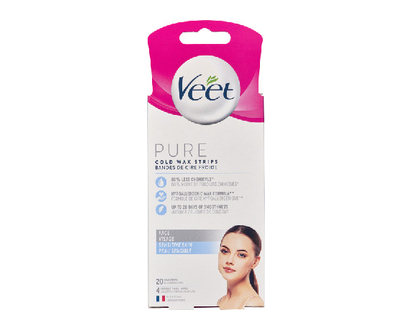 Veet Pure Cold Wax Strips Face 20 Pk - 00026