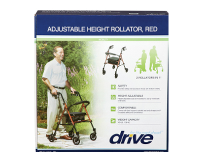 Drive Medical Adj Height Rollator Red 1 Bx - 26277